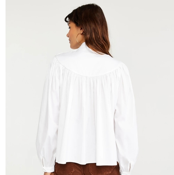 Ann Taylor Tall Poplin Shirred Turtleneck Top - Picture 2 of 3